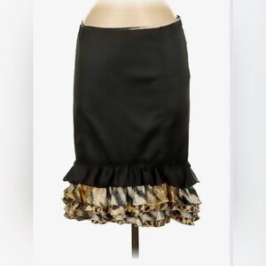 NWOT! Roberto Cavalli Black Skirt with Animal Print Ruffle IT42 ( US6)